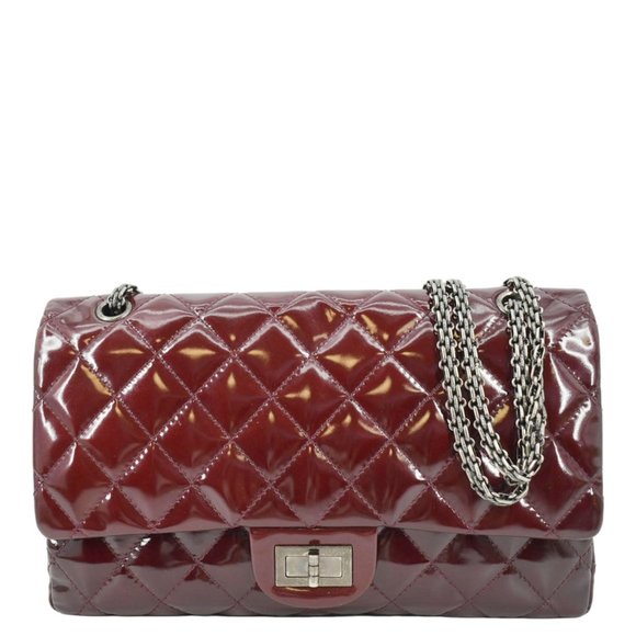 CHANEL  2.55 Reissue Double Flap Patent Leather Shoulder Bag Maroon - Picture 1 of 12